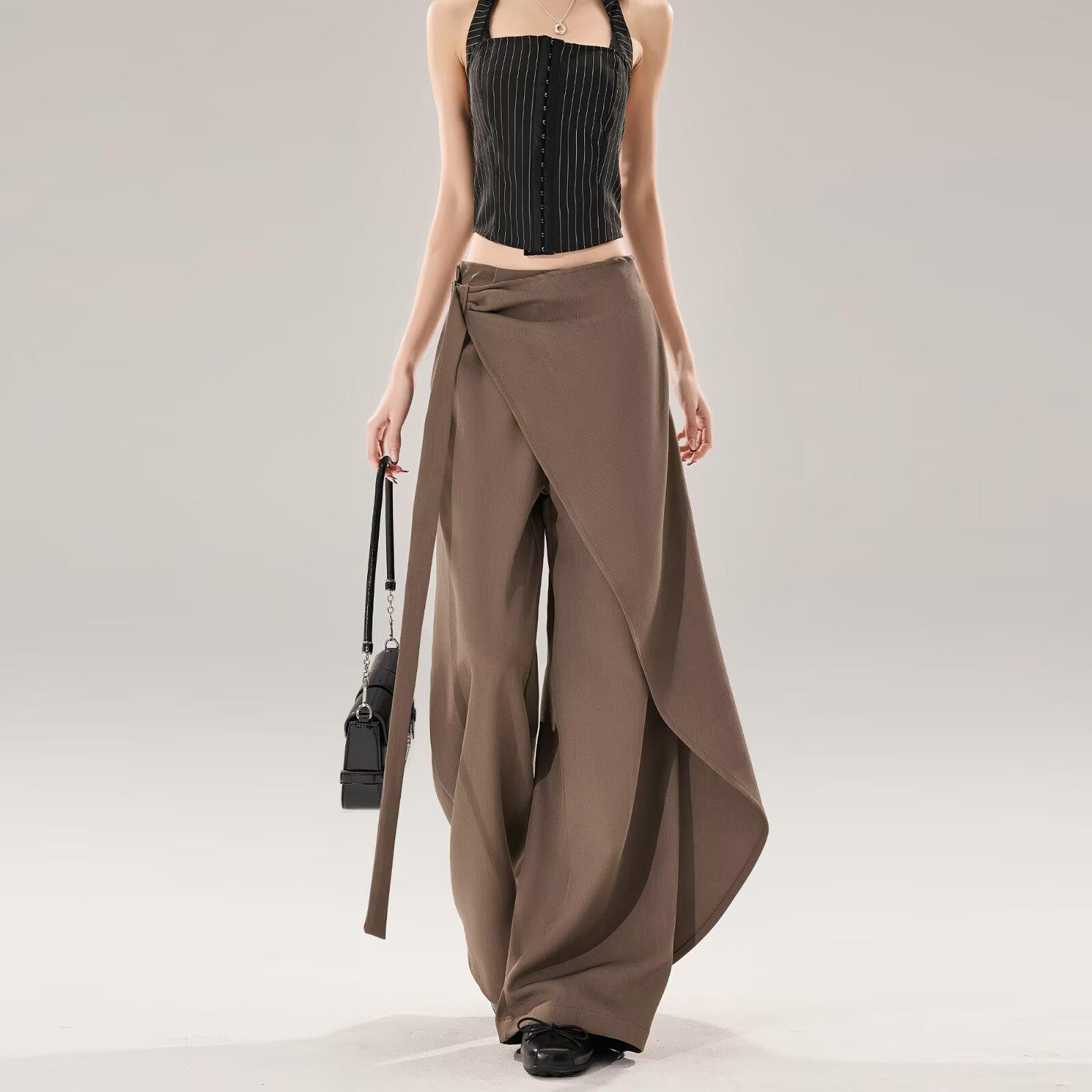 

Women s Spring 2026 Casual Loose Drape Pants with Irregular Streamers: Cross-Season Stylish Wear XL сірий колір/коричневий
