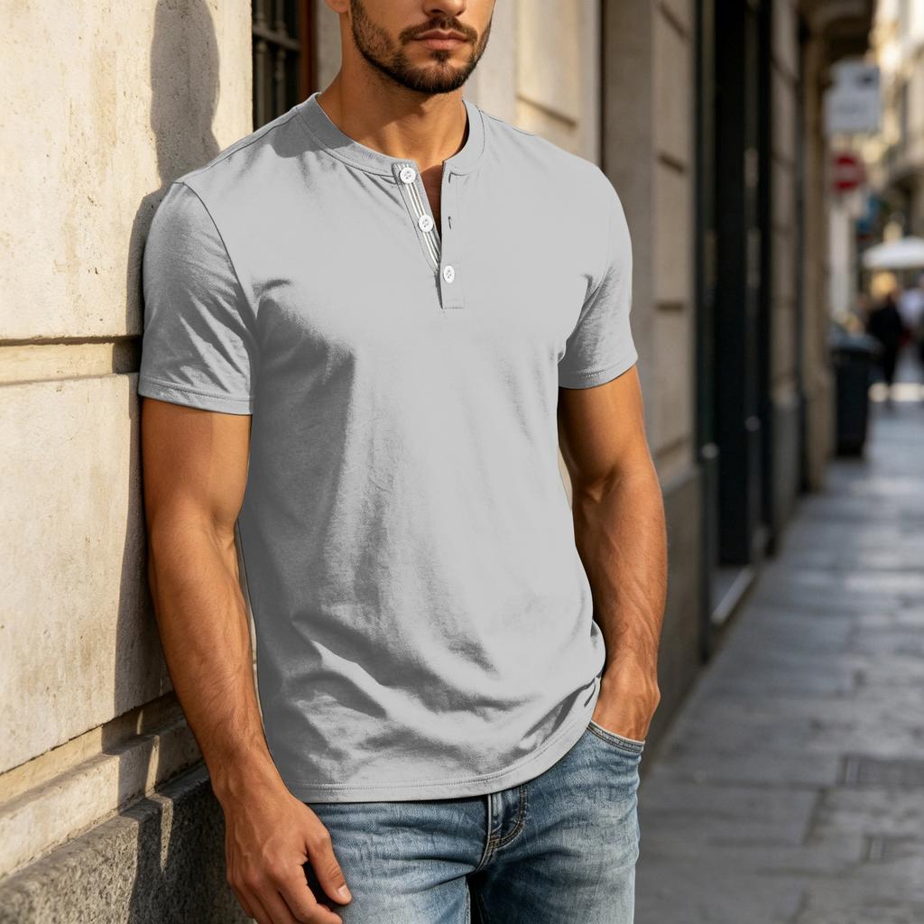 Men's Henley Neck Short Sleeve Shirt Casual Button Down Lightweight Breathable Cotton T Shirt for Everyday Wear