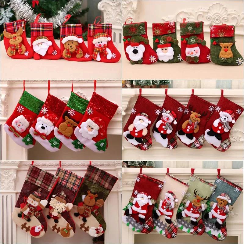 3/4Pcs Christmas Stockings Santa Snowman Hanging Xmas Tree Socks Ornaments Christmas Decor For Home New Year Candy Navidad Gift