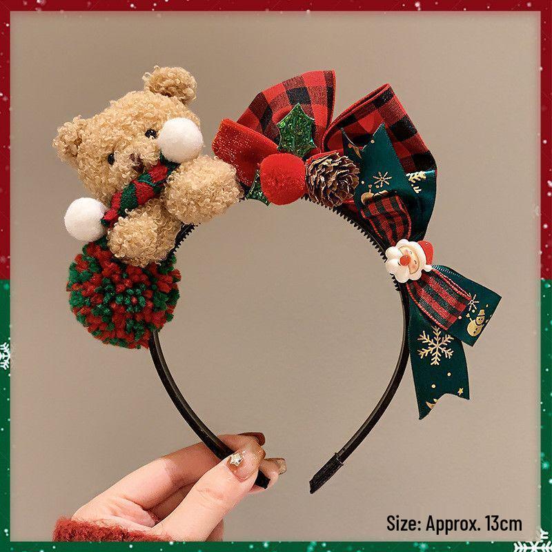 Christmas Teddy Bear Headband & Hair Clip Set - Cute Plush Accessories for Holiday Costumes