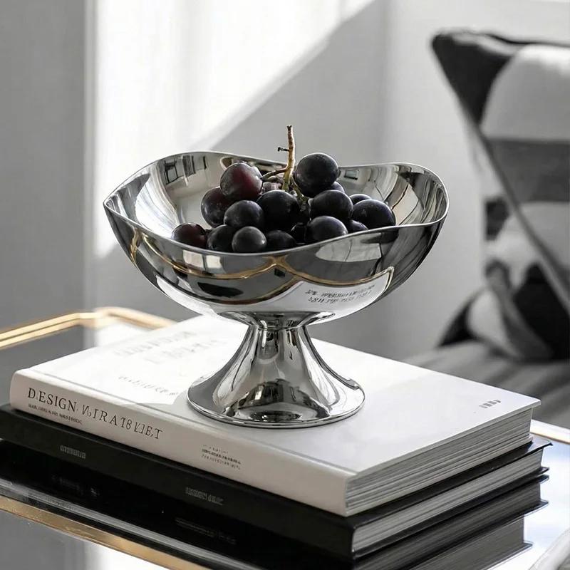 Silver Plated Iron Desktop Storage Tray Ornaments Crafts Home Livingroom Dining Table Snack Fruit Storage Plate Decoration Items