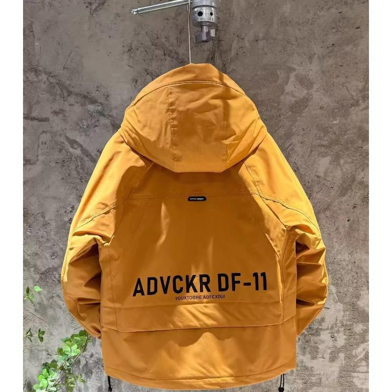 Hooded down jacket, men's winter outdoor sports, multi-pocket jacket, thickened windproof warm cargo jacket, cotton suit