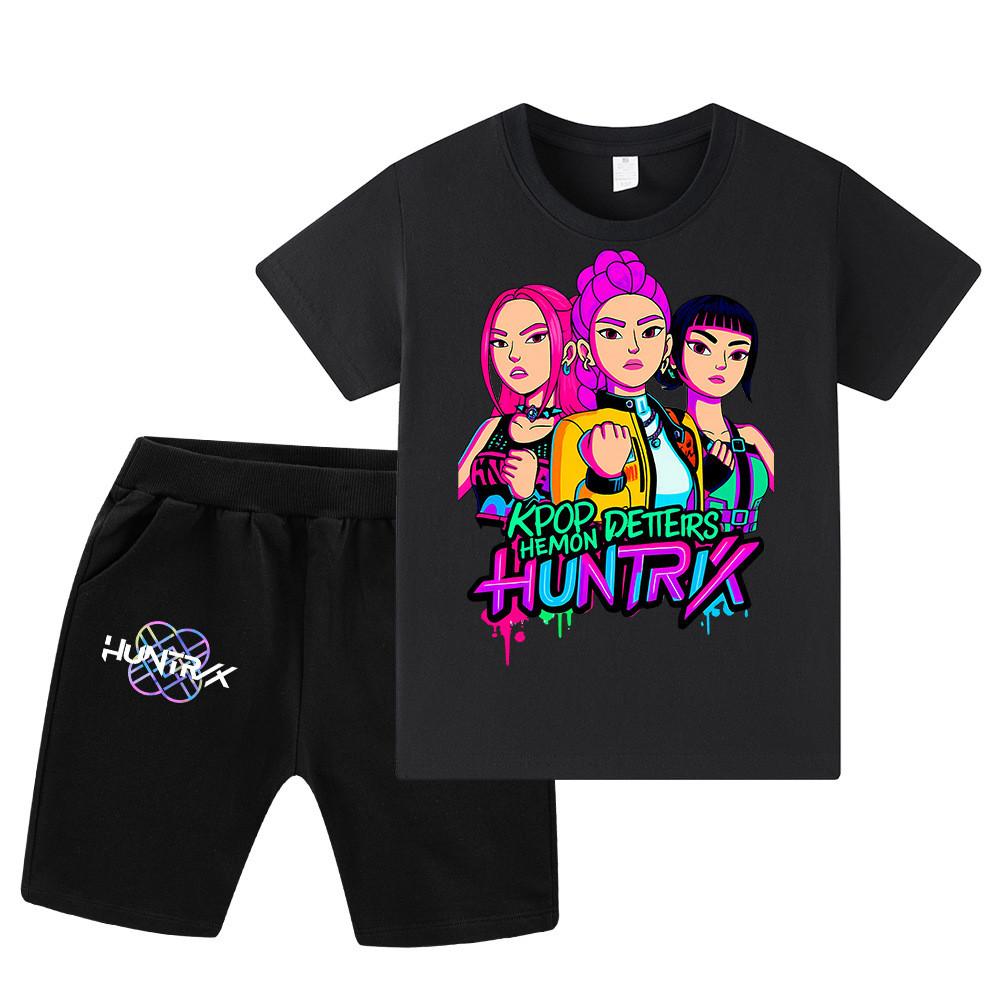 WA1210 Kids Boys Girls Kpop Rumi Zoey Mira Print Short Sleeves T-shirt Shorts Pants Sets