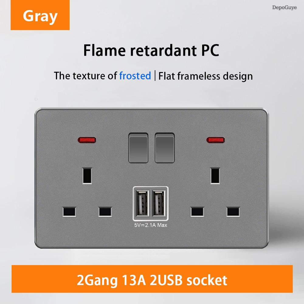 18W Type-C Plug Quick Charging Universal 5-pin Dual Power Socket,UK Standard 13A Wall Socket with DC 5V 3.1A Type-c USB Charger