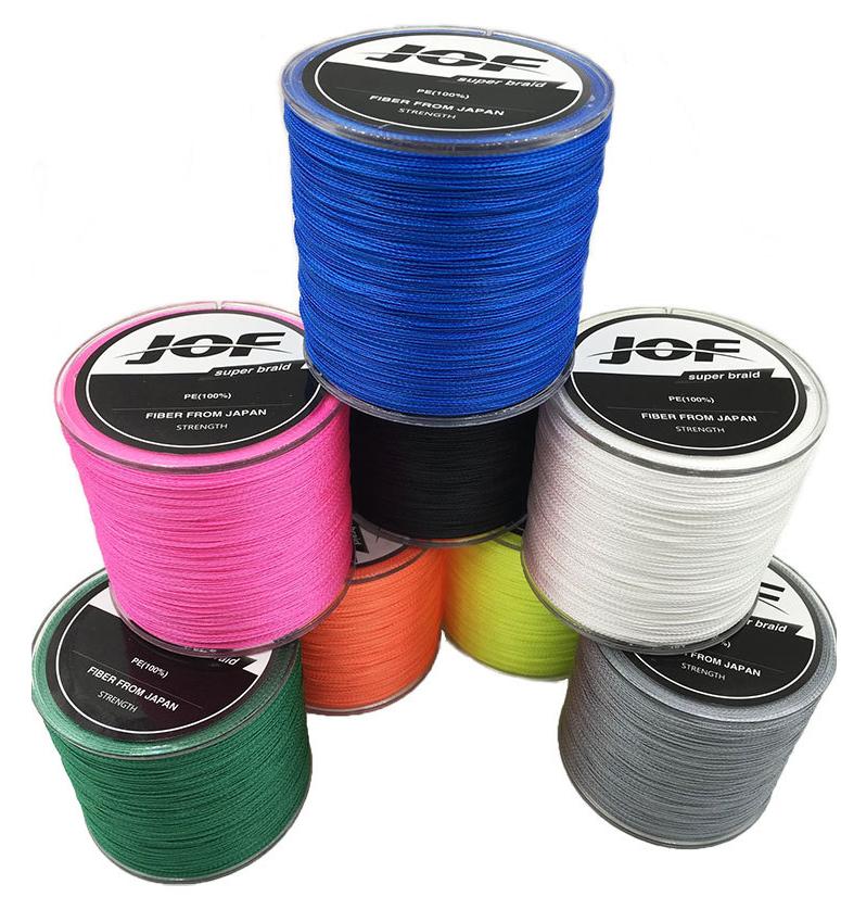 JOF X4 PE Trecciato Galleggiante Alta Qualità Forte Fibra Multifilamento 300m 500m 1000m Multicolore per Pesca in Lago