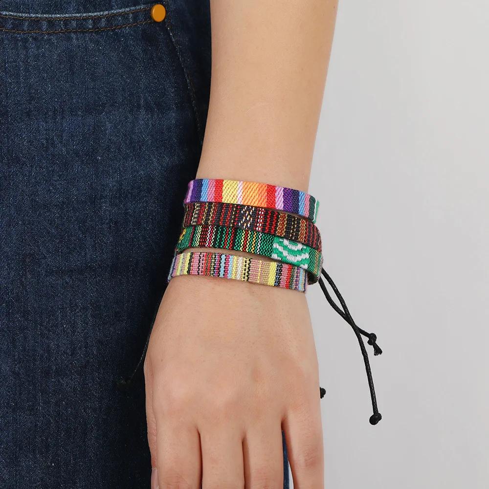12Pcs Bohemia Colorful Bracelet Set For Women Nepal Ethnic Fabric Braided Rope Adjustable Bangle Men  Summer Jewelry