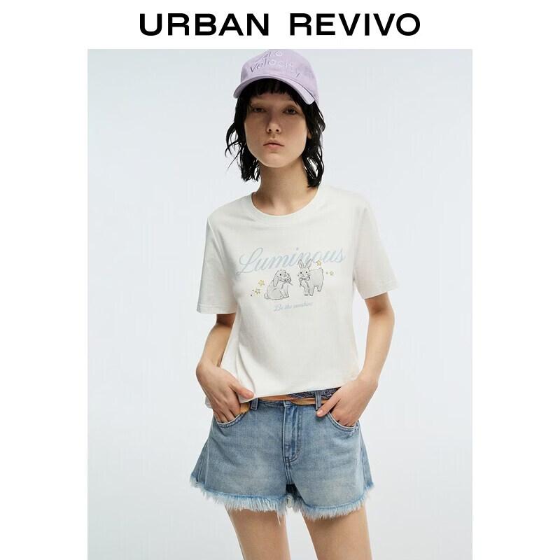UR2026 Women s Urban Cute Print Cotton Round Neck Short Sleeve T-Shirt L