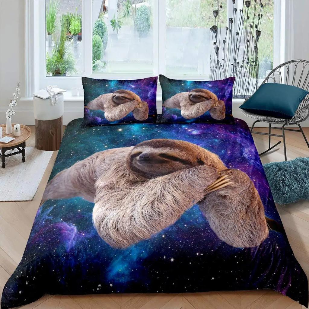 Carton Sloth Soft Duvet Cover Set Lovely Animals Beding Sets for Young Boys Young Girls Funy Sloth Tropical Leaves Floral Nature Comfortable Quilt