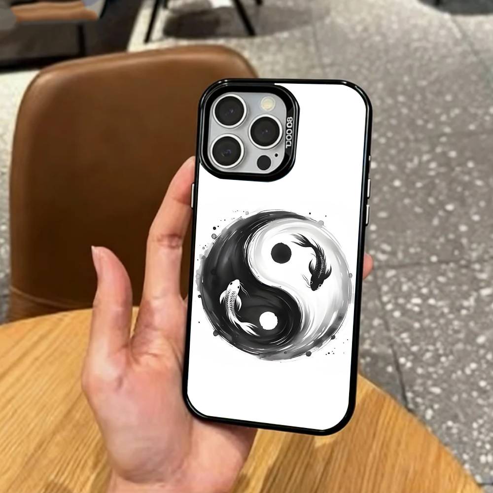Y-Yin Yang Koi Fisch Zen Kunst Handyhülle Für iPhone17,16,15,14,13,12,11 Plus,Pro Max Bunte Silberbeschichtete Innenabdeckung