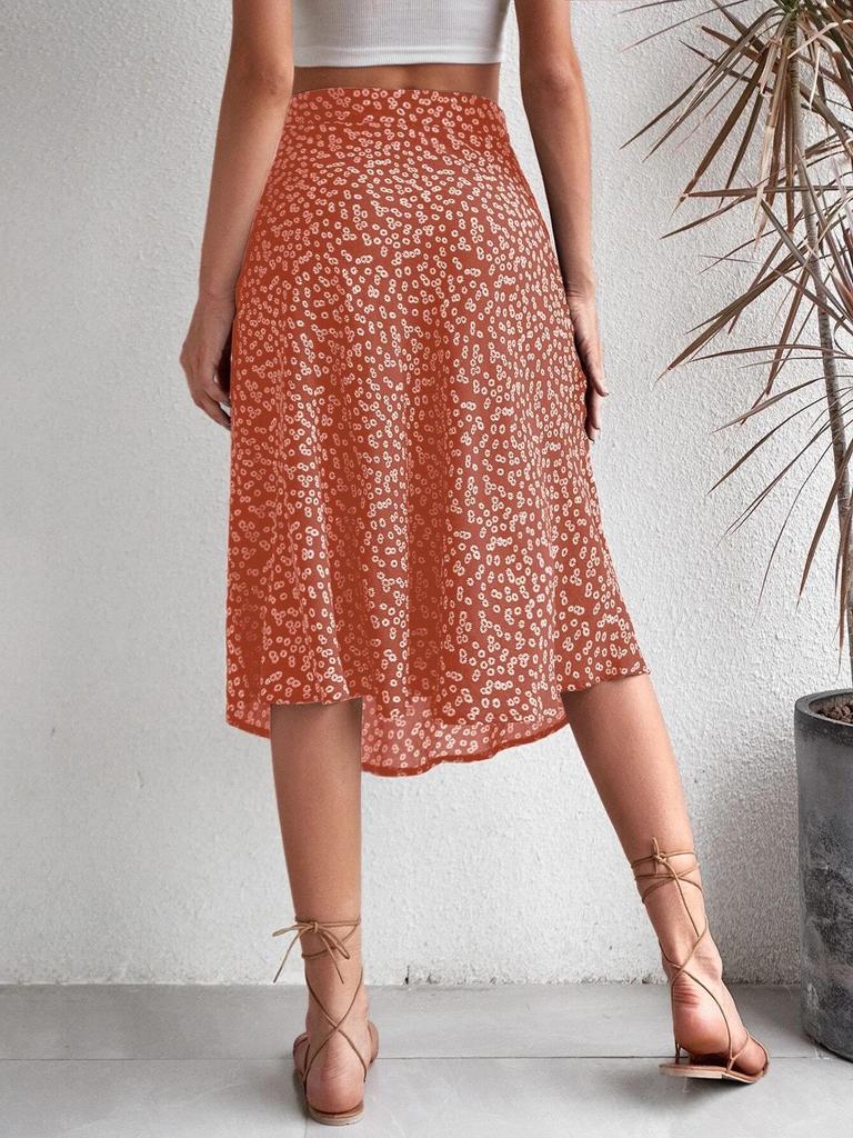 2025 European Floral Print High-Waist Bodycon Midi Skirt with Slit