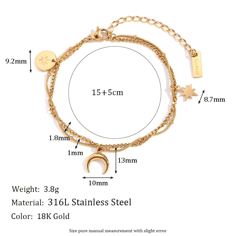 

MamacitaSlay New Design Double Layer Bead Chain Moon Star Sun Charm bracelets Wholesale Titanium stainless steel women s jewelry золотой