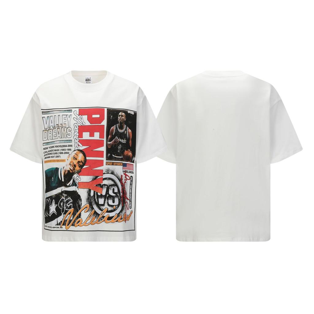 2025 Amerikanische trendige Marke Vall gewaschen alt bedrucktes kurzärmeliges Hip-Hop lockeres Streetwear-T-Shirt für Männer und Frauen