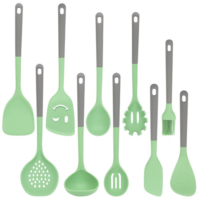 

Набор из 10 предметов кухонной утвари из силикона с антипригарным покрытием Силиконовая лопатка Половник для супа Шумовка Кулинарные принадлежности для кухни Green 10-piece color box