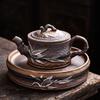 Gilded Iron Glaze Bamboo Coarse Pottery Tea Pot  Old Rock Mud Tea Maker Handmade Retro Kung Fu Tea Set