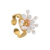 Atoztide Fashion Beaded Flower Open Ring For Women Stainless Steel Exquisite Colored Flower Adjustable Finger Ring Jewelry Gift