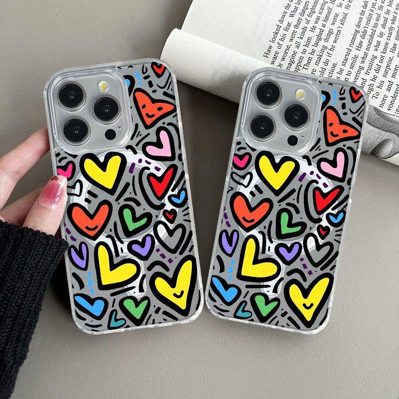Colorful Heart iPhone Case: Compatible with iPhone 17, 16 Pro Max, 15, 14, and 13. Creative Magnetic Hard Shell.