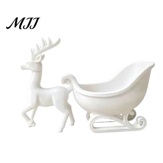 Indoor Winter Festive Decor Reindeer Sleigh Storage Bowl, Christmas Theme White PLA Ornament, Decorative for Candy 3D Printed Figurine And Small