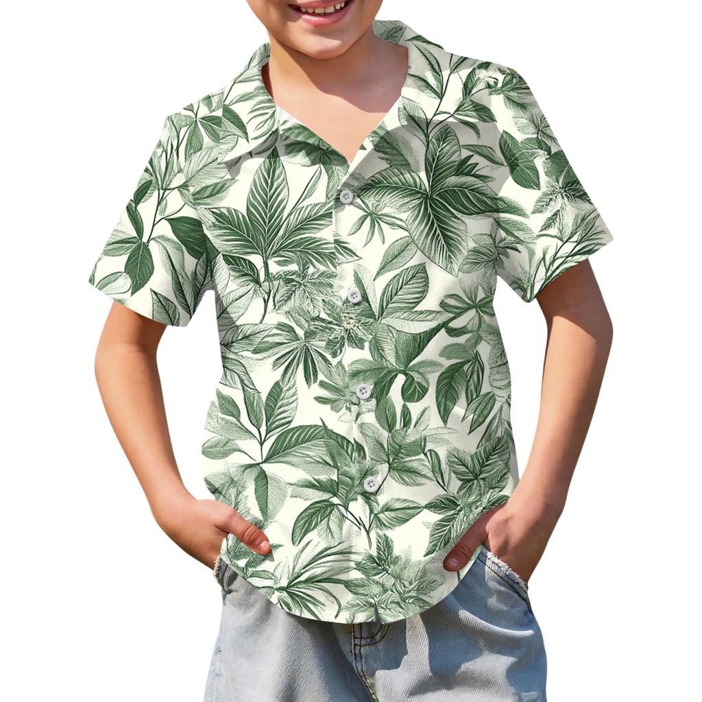 Jungen kurzärmeliges Hawaiihemd, Kinder Sommer Hemd mit Knöpfen