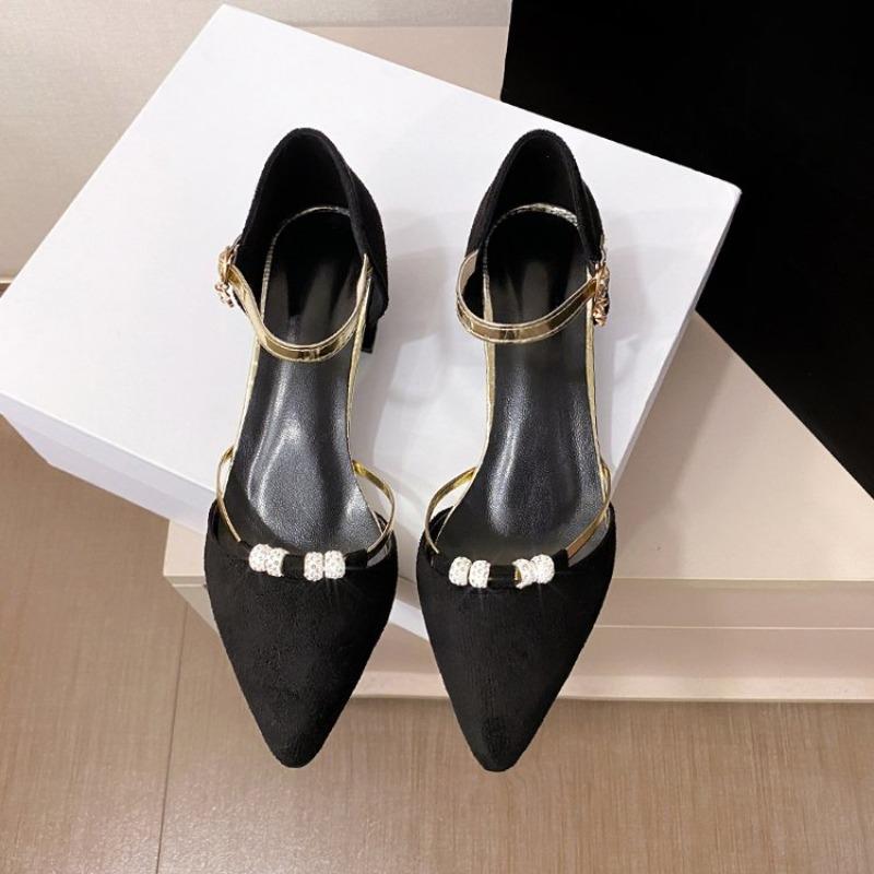 Fashion Extra Large Pointed Thick Heels Women's Shoes 2025 New Headed High Heels Buckle Strap Design with Skirt Sexy Sandals