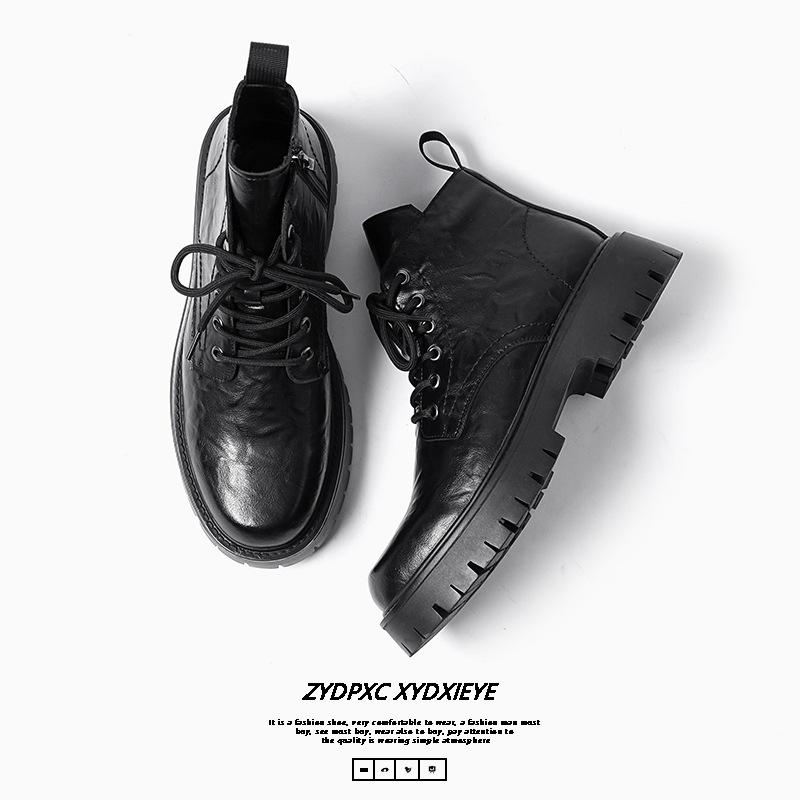 Martin Boots Men's Medium-top British Style High-top Leather Shoes Men's Boots Autumn and Winter Snow Boots Tooling Black Leather Boots 6575-T