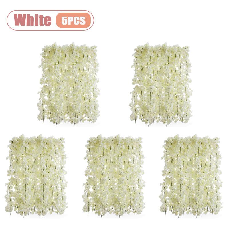 1-5PCS Faux Cherry Blossom Vine Artificial Flower Garland Ivy Decor for Cover Wrapping Wall Wedding Home Decoration