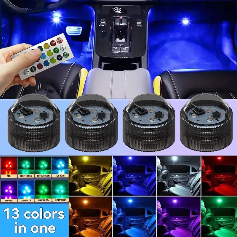 Wireless Adhesive LED Car Interior Ambient Light Remote Control Decoration Auto Roof Foot Atmosphere Lamp Bicycle Tail