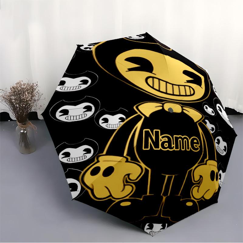 1PC Bendy and the Ink Machine - Custom Name Automatic Folding Umbrella - Compact 8-Rib Design, Durable Plastic & Iron, Daily Use S0106013