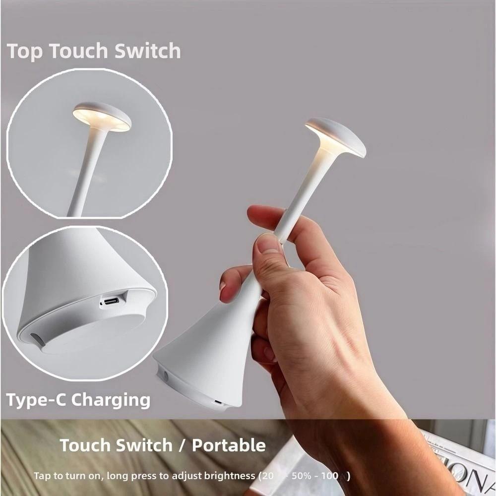 Rechargeable Mushroom Table Lamp USB-C Slim Waist Wireless Touch Lamp Soft Light Acrylic Desk Lamp Bedroom Atmosphere Light