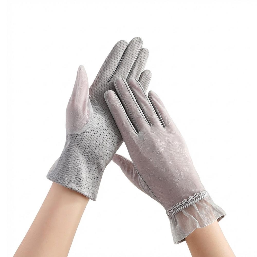 Fashion Lace Sunscreen Gloves Anti-Slip Thin Ice Silk Gloves Skirt Edge Sun Protection Anti-UV Gloves for Women Female Lady
