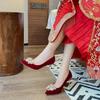 Hochzeitsschuhe für Frauen, Bräute, Brautjungfern, Kristallschuhe, Rotes Hochzeitskleid, Feine Absätze, Strasssteine, Damen-High Heels