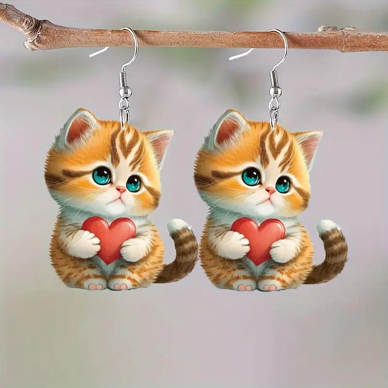 Acryl 2D Flache Ohrringe Cartoon Stil Tierdesign Anhängerohrringe Persönlichkeitszubehör Für Frauen
