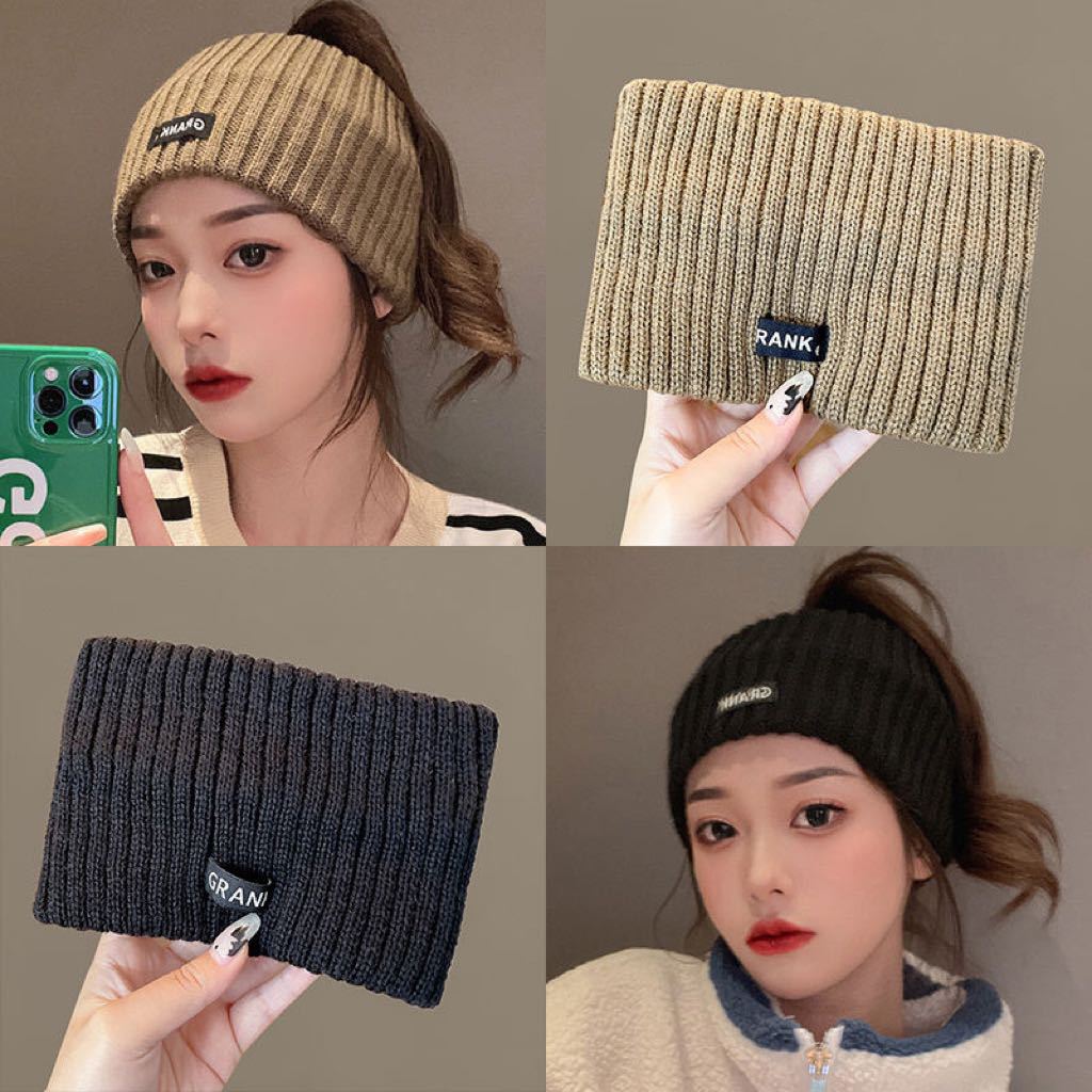 Knitted headband women's new forehead protection, windproof wipe cover, headband plush wide-brimmed headscarf, sports headgear winter