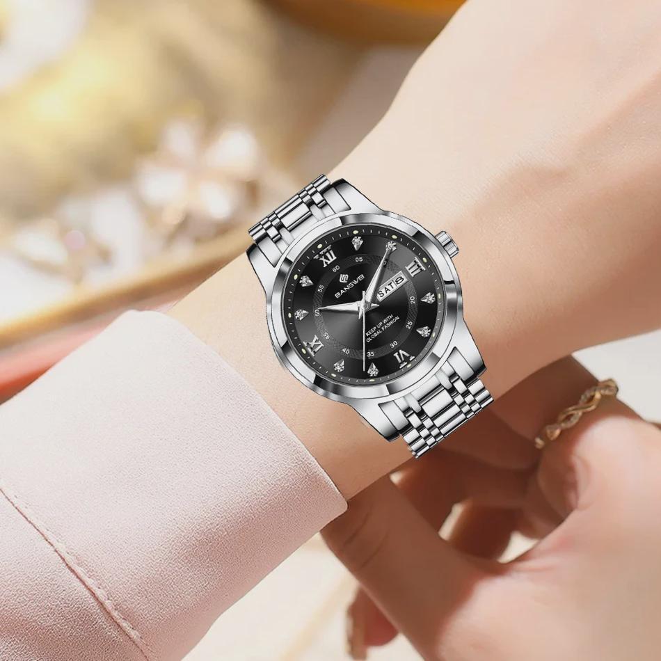 Simple Elegant Design Quartz Watch Diamond Watch For Women Creative Steel Waterproof Wristwatch