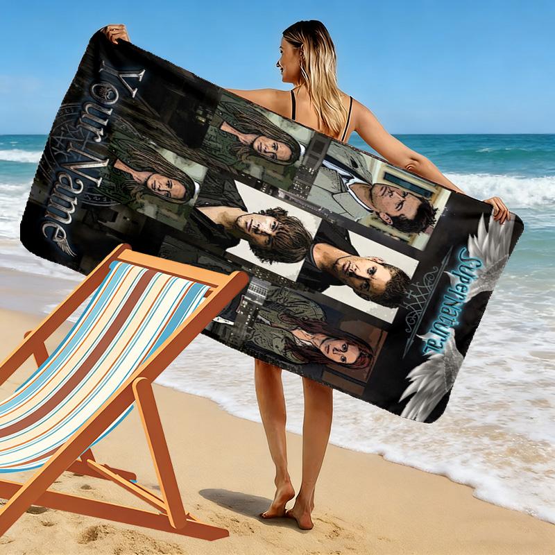 Name Custom Supernatural Print Beach Towel, Large Soft Quick Dry Towel for Beach Camping Swimming