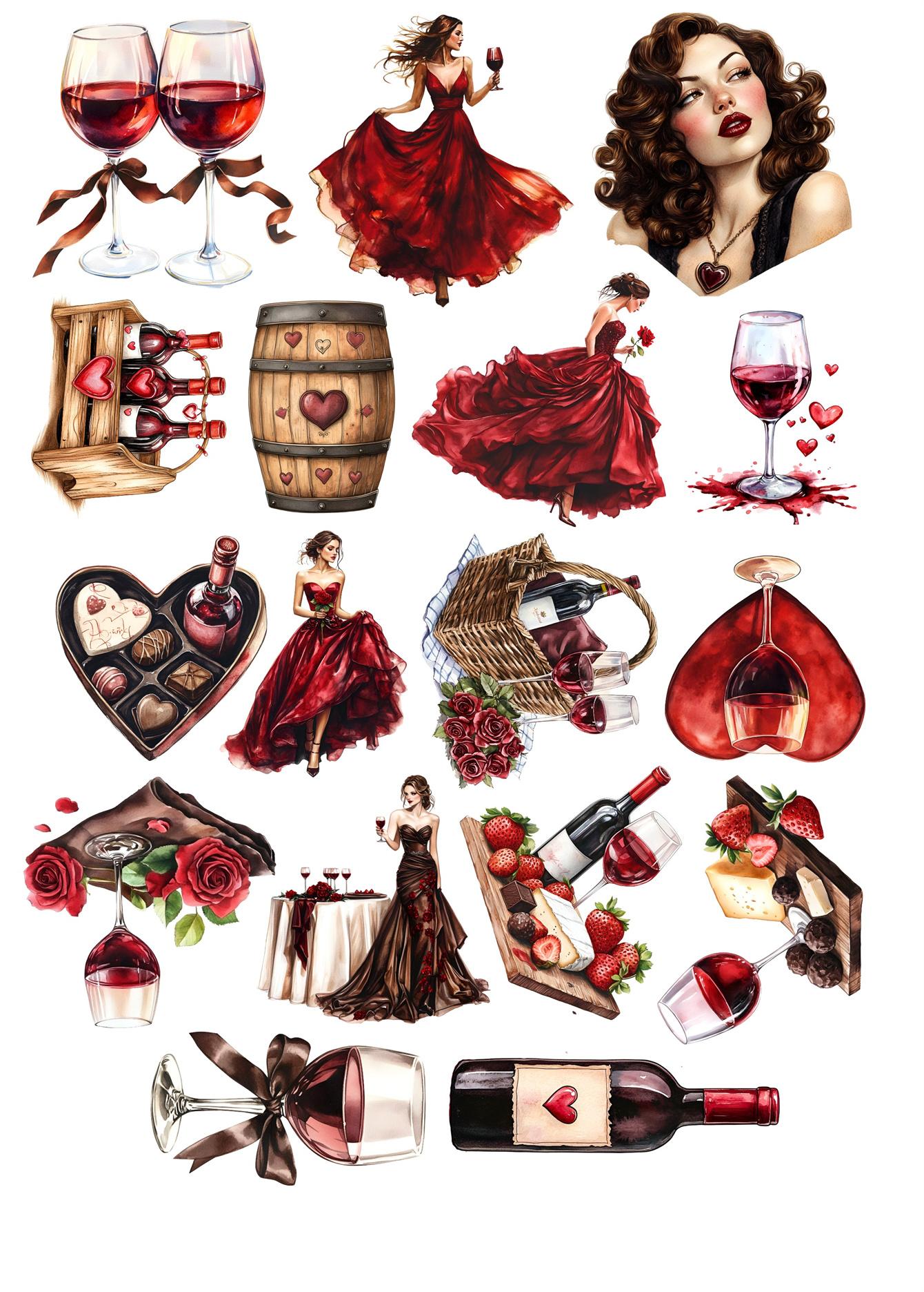 

17pcs Vintage Rose Red Dress Noble Girl Wine Party Stickers DIY Diary Decoration Album Style Stationery journal supplies білий