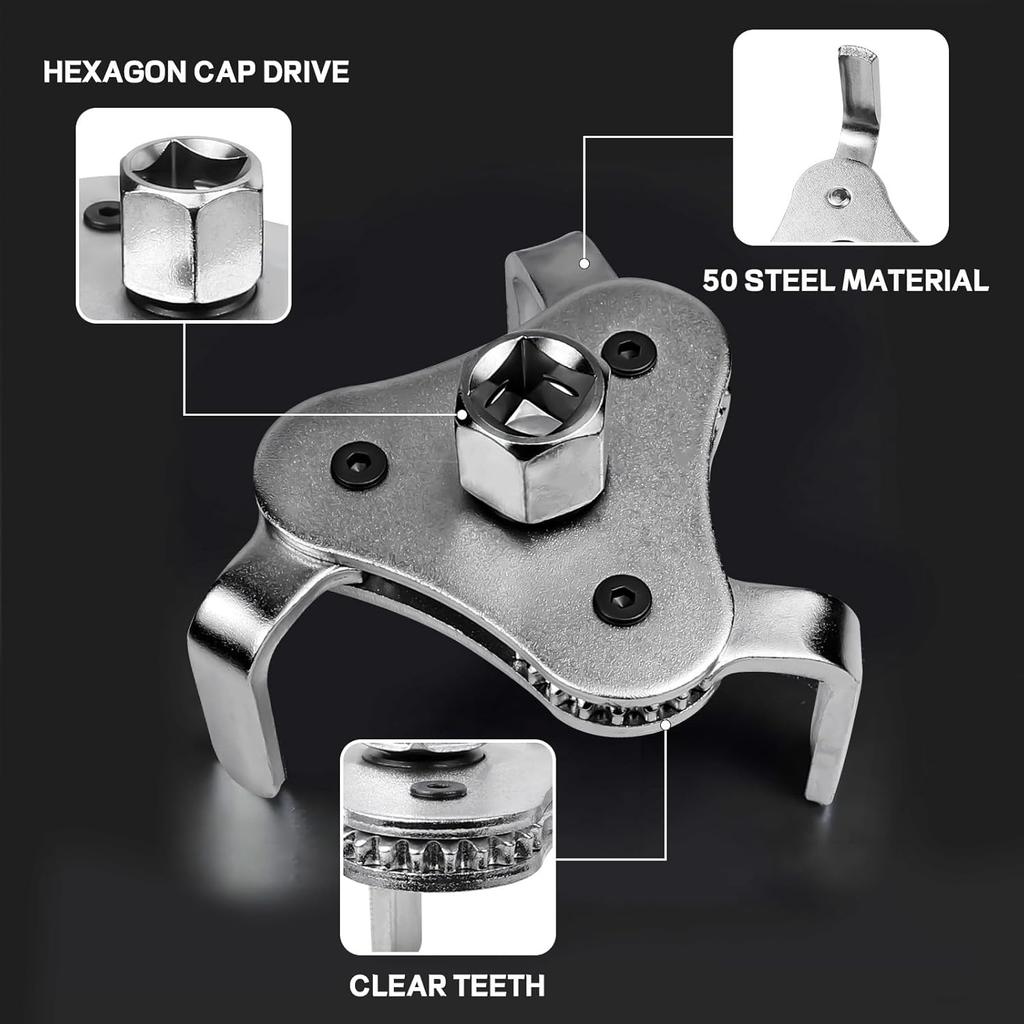 Universal Three-Jaw Oil Filter Wrench Adjustable 55-115mm Car Repair And Maintenance Three-Claw Oil Filter Removal Tool