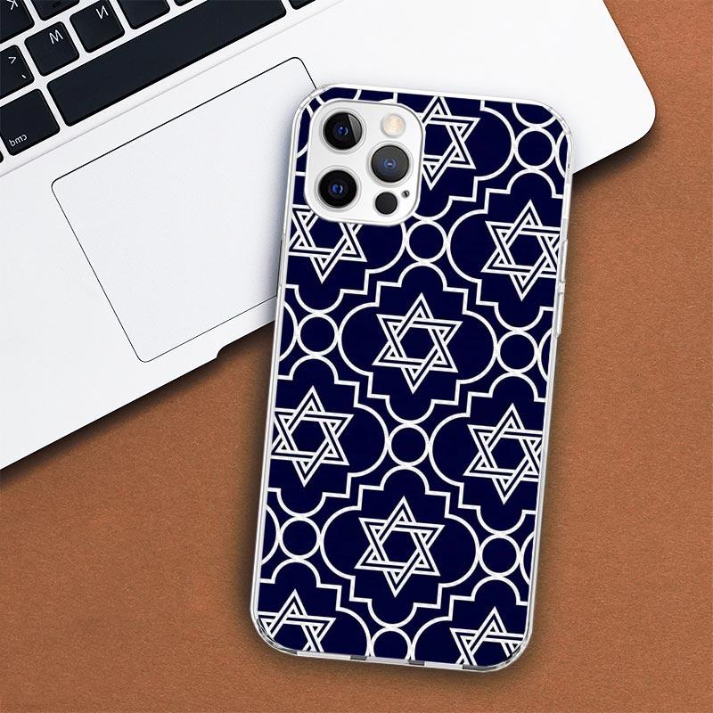 Pouzdro na telefon David s židovským symbolem hvězdy pro Apple iPhone 11 12 13 15 14 Pro 7 XR X XS Max 8 Plus + Mini SE s vlastním potiskem a měkkým krytem