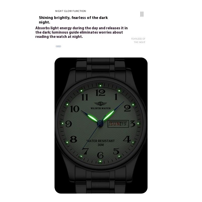 Top Brand Men's Watch Fashion Double Calendar Waterproof Business Quartz Wrist Watch