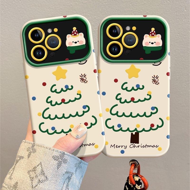 Dog Christmas Tree for Apple 17PRO Phone Case 16 Large Window 15 Matte 14 Anti Drop 12/11 Soft Case X