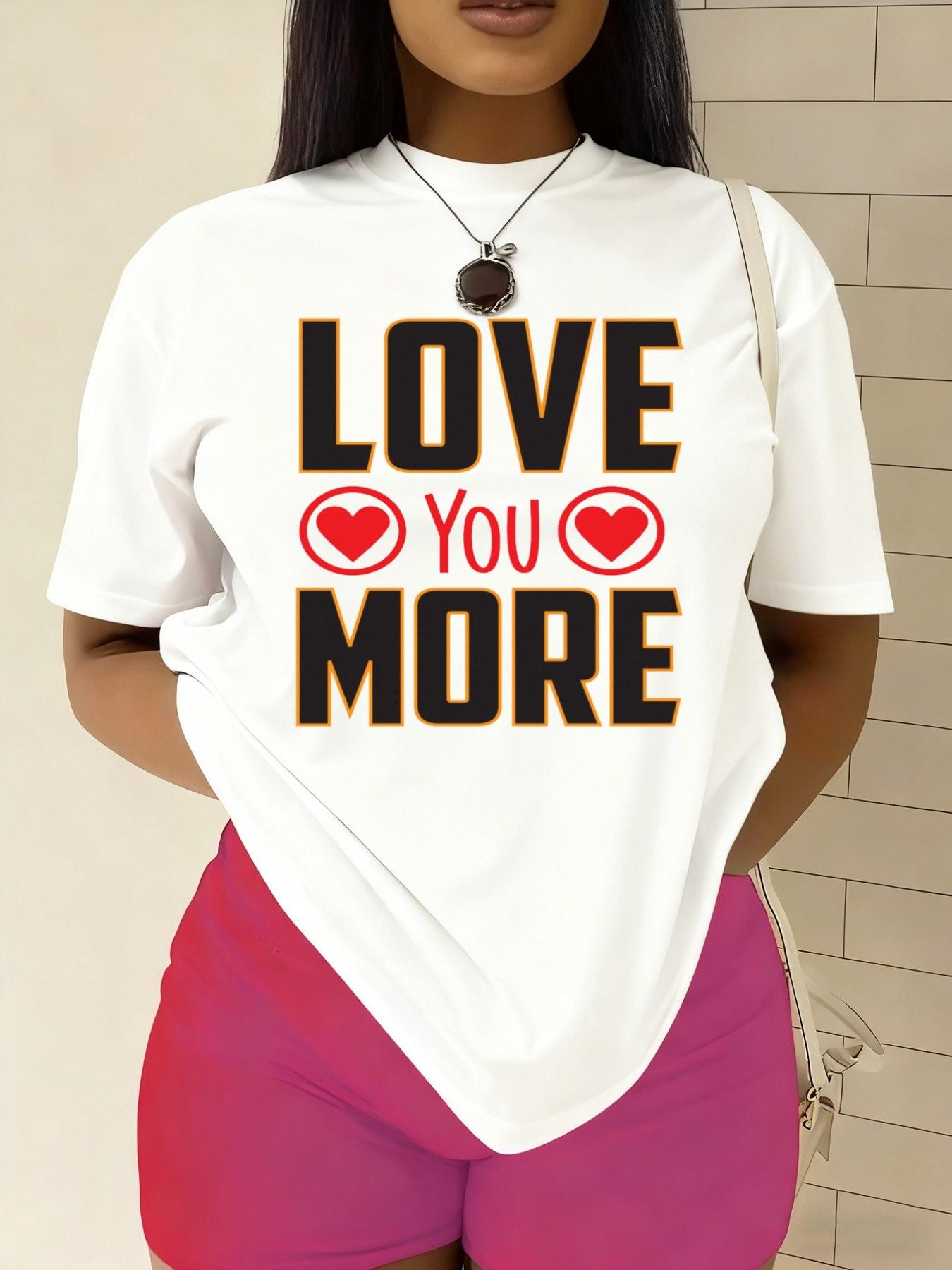 

Женская футболка европейского размера Люблю тебя больше - Легкая с коротким рукавом, с круглым вырезом, повседневный топ с графикой для влюбленных и геометрическим matching-дизайном для пары S белый