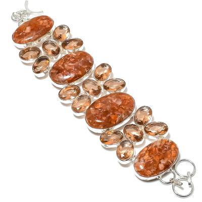 Natural Strawberry Quartz,Morganite 925 Sterling Silver Gift Bracelet 8" Y7U11