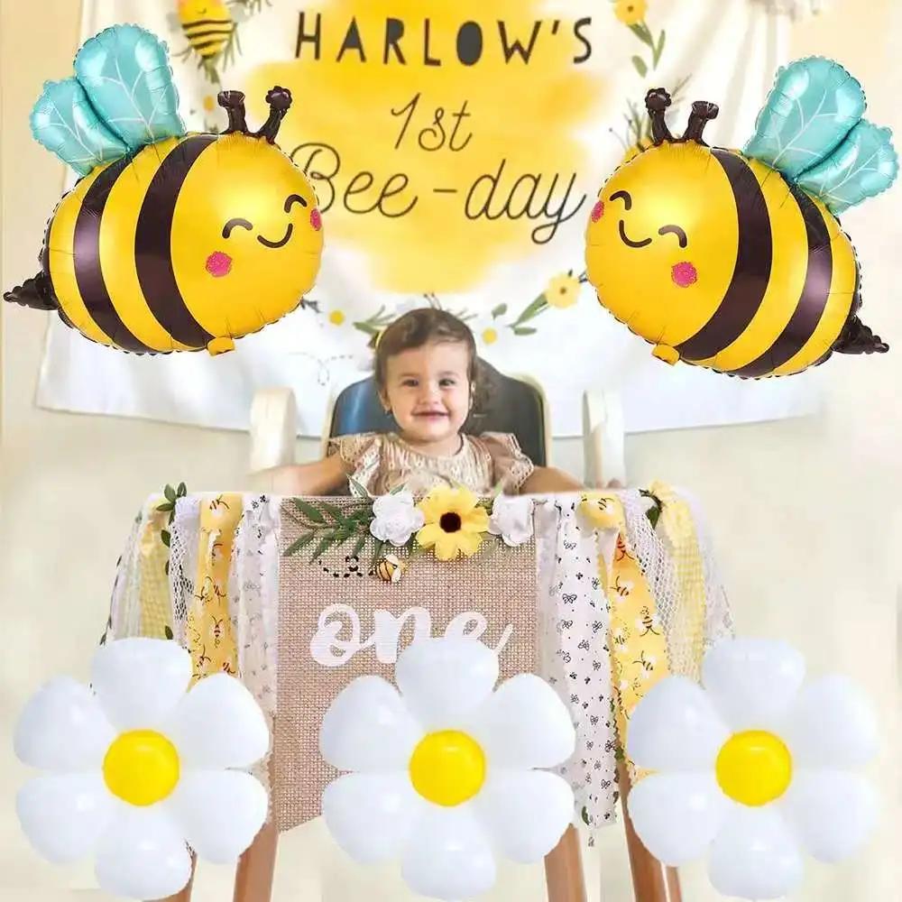 Large Bee White daisy flower foil balloon for children's birthday graduation Mother's Day party decoration Plumeria Helium Ball