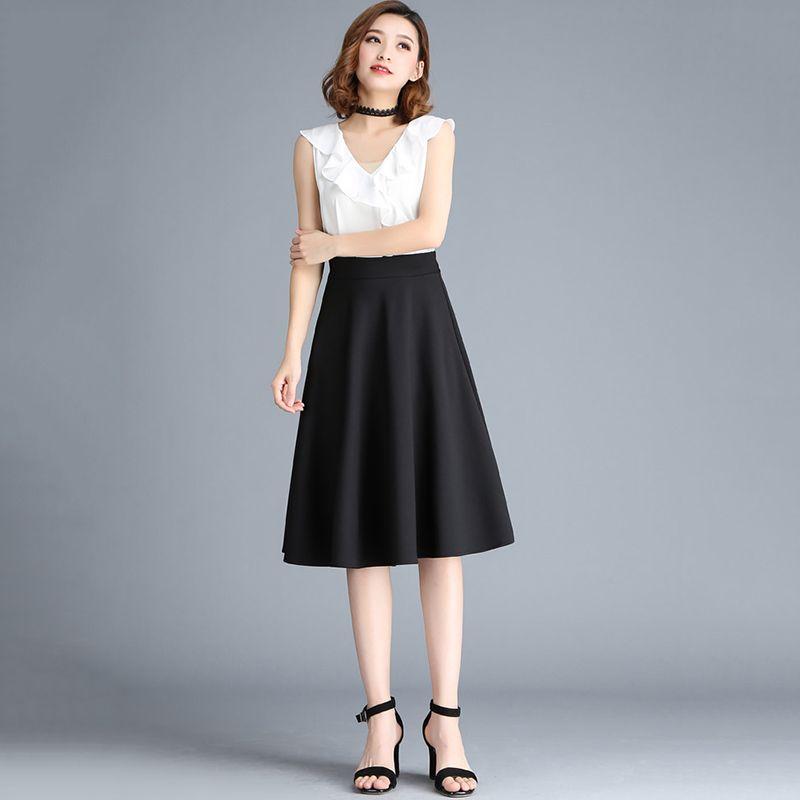 Falda Blanca de Media Longitud para Primavera y Otoño Falda de Longitud Media en Línea A Falda de Baile Falda Versátil