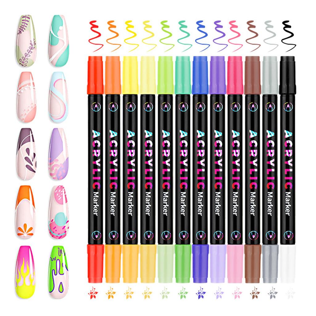 Doppelspitzen-Nagelkunst-Marker-Set 24 Farben 0,5 mm Feine Spitze Acrylfarbe Stifte Wasserdicht Schnelltrocknend Nicht verblassend Nageldesign-Werkzeuge für DIY