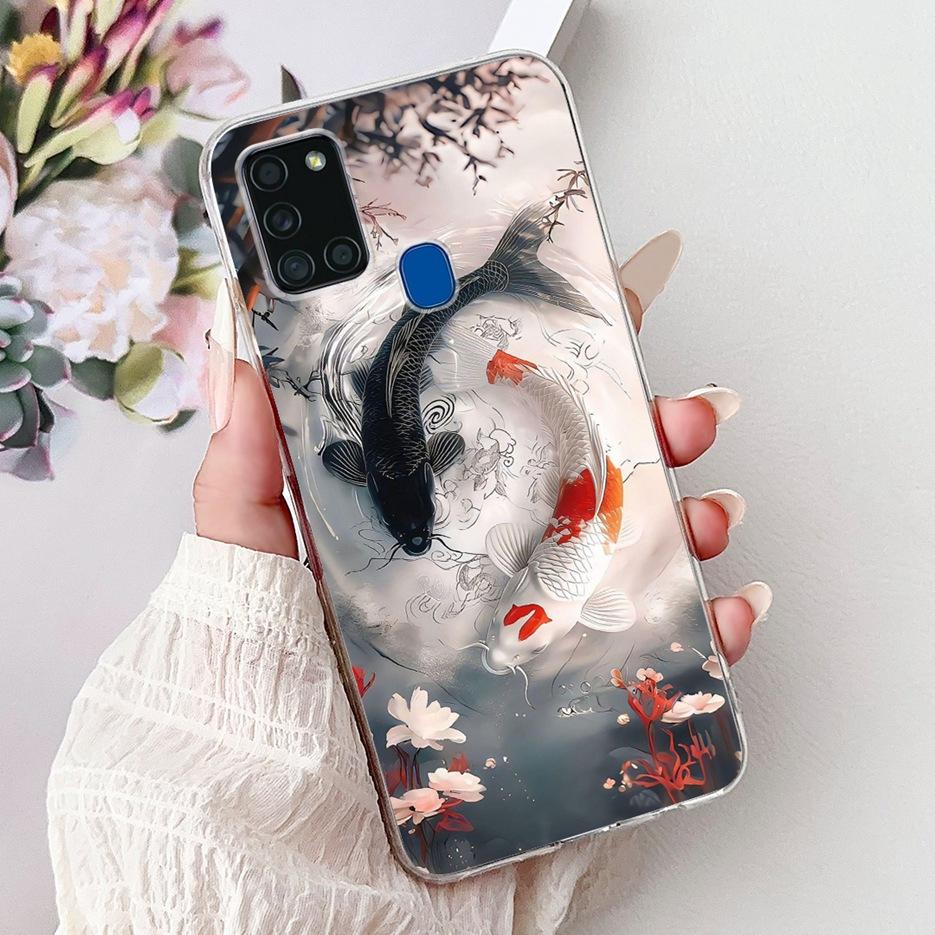 For Samsung Galaxy A21S Case SM-A217F Cute Lucky Koi Painted Cover Soft Slim Phone Case For Samsung A21s A217F Back Cover Bumper