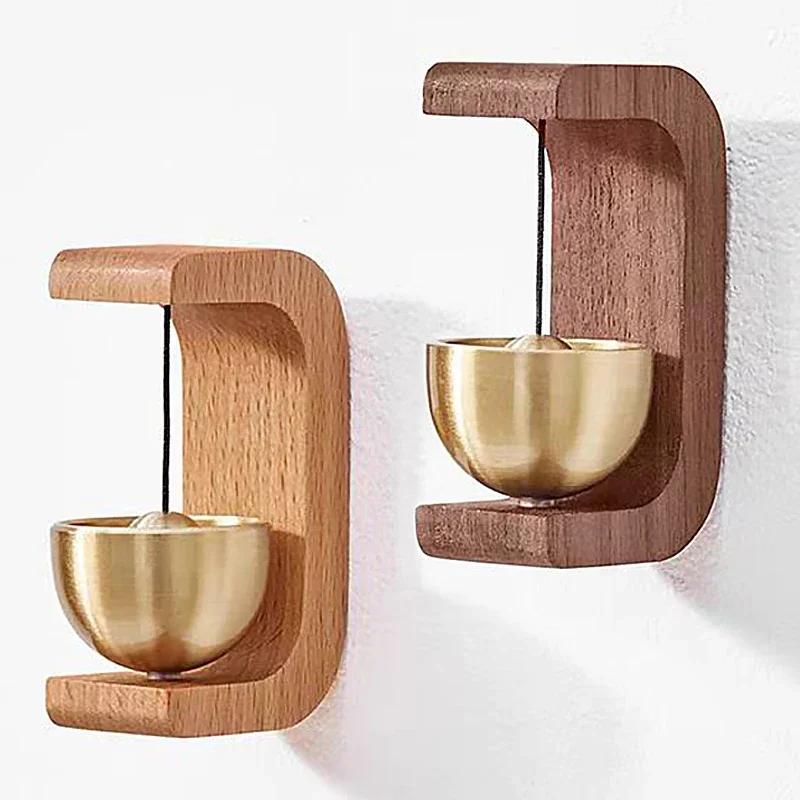Solid Wooden Doorbell Aesthetic Magnetic Brass Wind Chimes Wireless Doorbell Entrance Door Bell Pendant Home Decor Minimalism