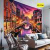 2D Romantic Backdrop, Venetian Canal with Historic Buildings and Twilight Sky Background