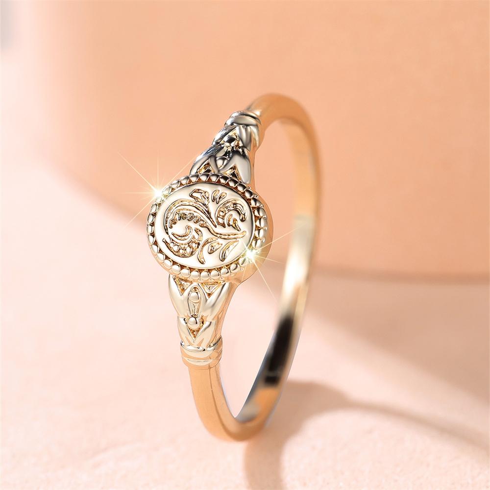 Antique Oval Metal Cute Flower Pattern Thin Rings For Women Vintage Gold Color Engagement Ring Wedding Jewelry Mother's Day Gift