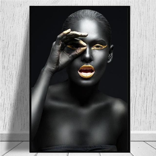 Classical Art Black Gold African Women Canvas Painting Wall Art Pictures Posters and Prints for Living Office Bedroom Home Decor No Frame