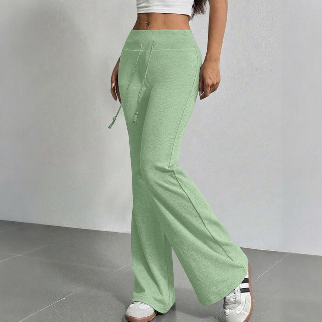 Damskie spodnie dzwony casualowe ze sznurkiem i elastyczną talią, wygodne spodnie dzwony do jogi, luźne
